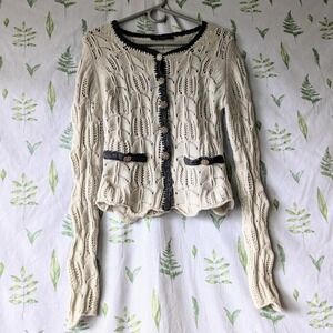 100% Wool Simona Barbieri Twin-set Light Force Spa Italian Open Knit Cardigan